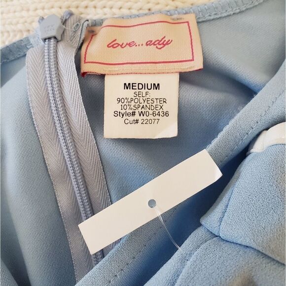 Love Ady Tiered Fit-&-Flare Dress size Medium in Light Blue/White - NEW - Picture 9 of 11